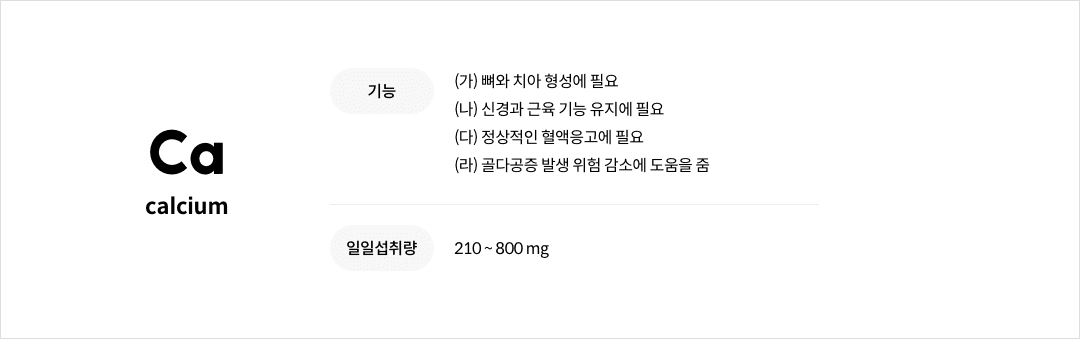 칼슘의 기능성 및 일일섭취량