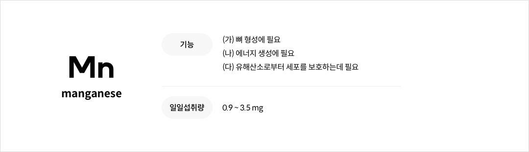 망간의 기능성 및 일일섭취량