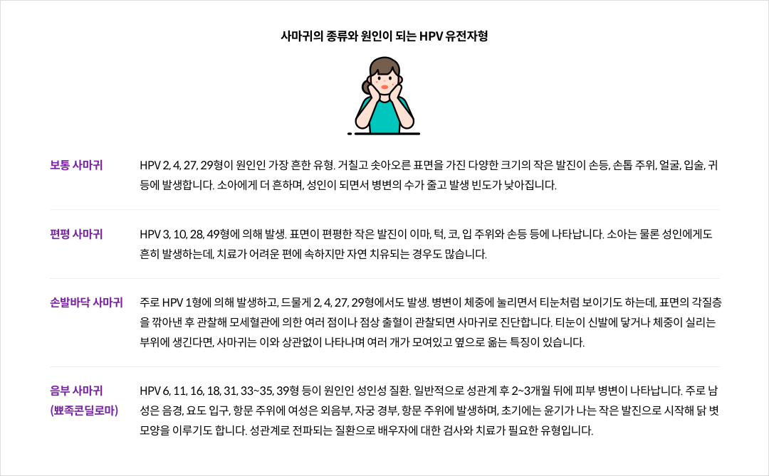 사마귀의 종류와 원인이 되는 HPV 유전자형